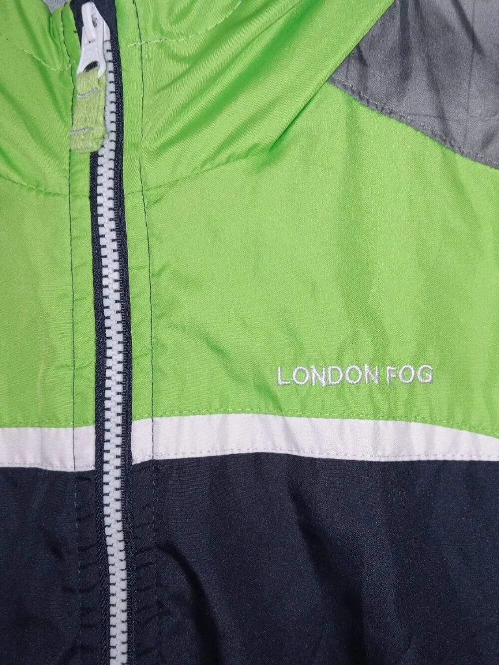 Boys London Fog Windbreaker Jacket L 14/16 Hooded Lightweight Green Gray